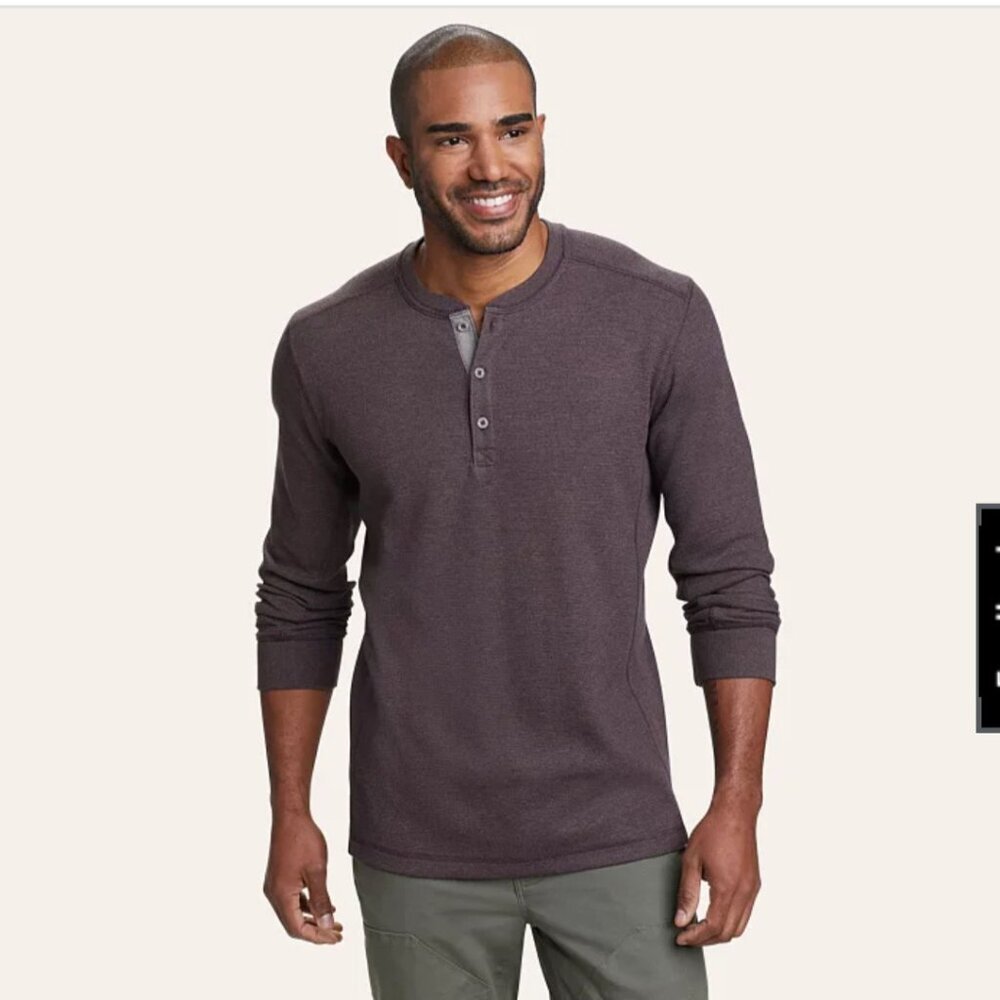 Eddie Bauer Aubergine Purple Eddies Favorite Ultrasoft Thermal Henley Size Large